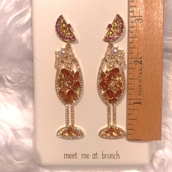 Brand New Piper K “Meet me at Brunch” Cocktail Crystal Rhinestone Drop Earrings - Picture 9 of 12